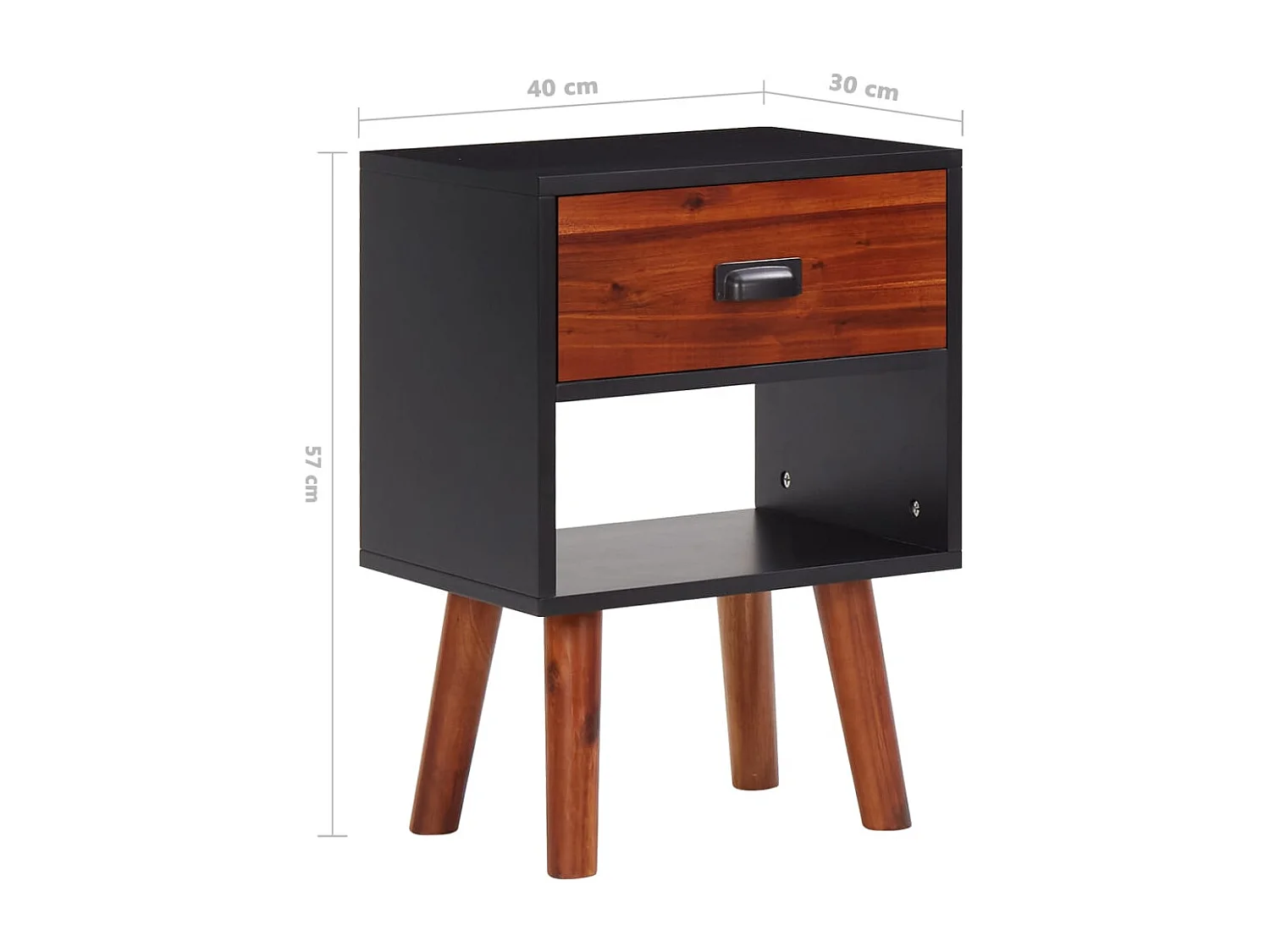 Pierre-Frédéric-Jean  Bois d'acacia massif Table de chevet 40x30x57 cm