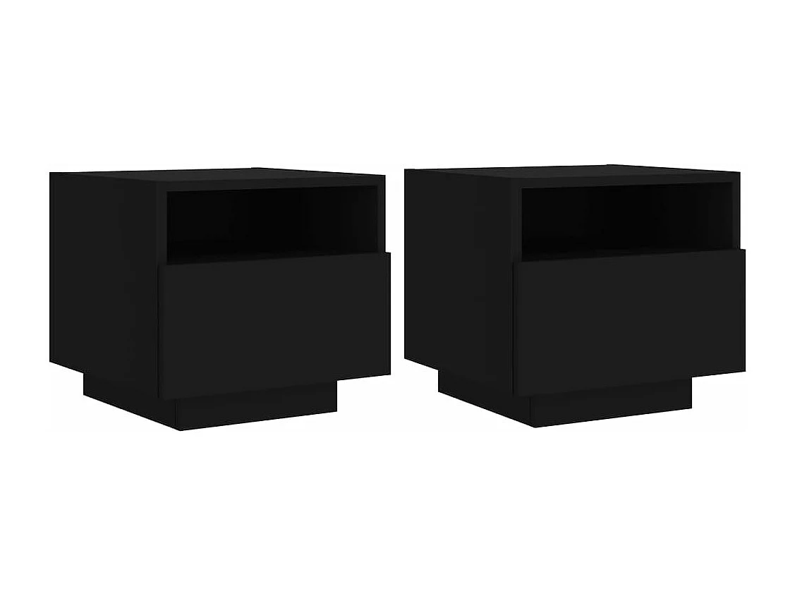 Prolenta Premium -  Mesitas de noche con luces LED 2 unidades negro 40x39x37 cm