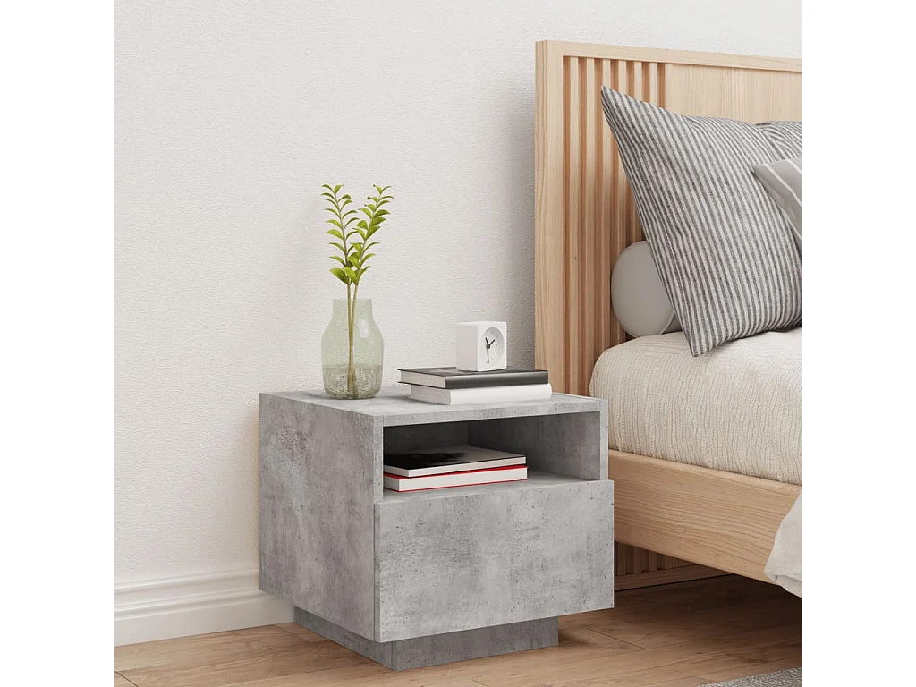 Simo  Table de chevet avec lumières LED gris béton 40x39x37 cm