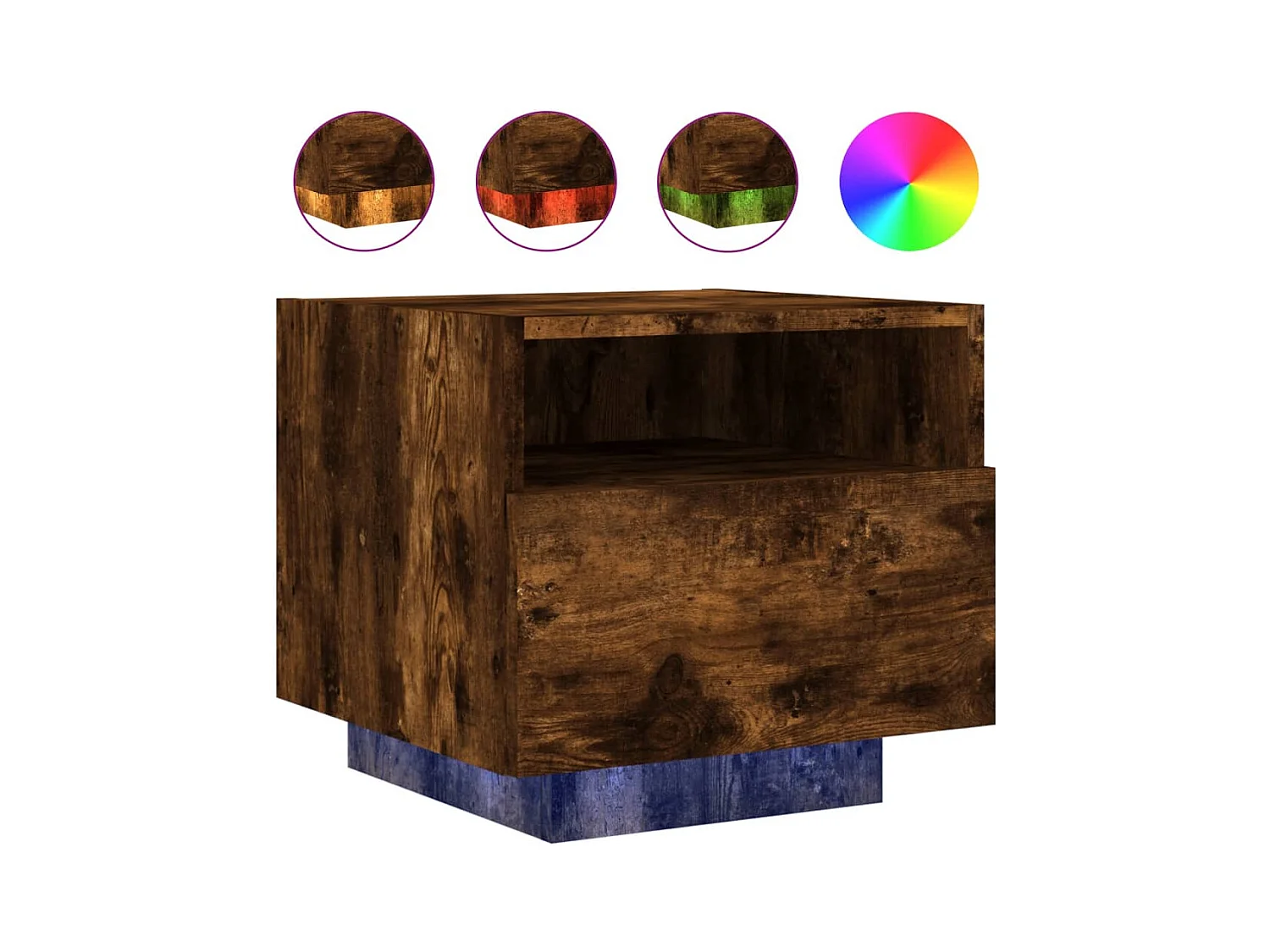 Simo  Table de chevet avec lumières LED chêne fumé 40x39x37 cm