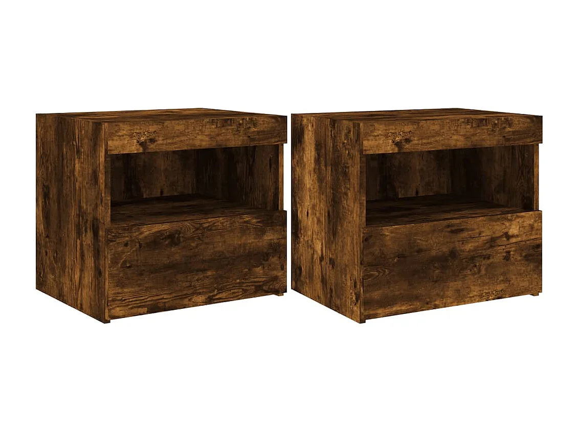 Prolenta Premium -  Mesitas de noche con luces LED 2 uds roble ahumado 50x40x45 cm