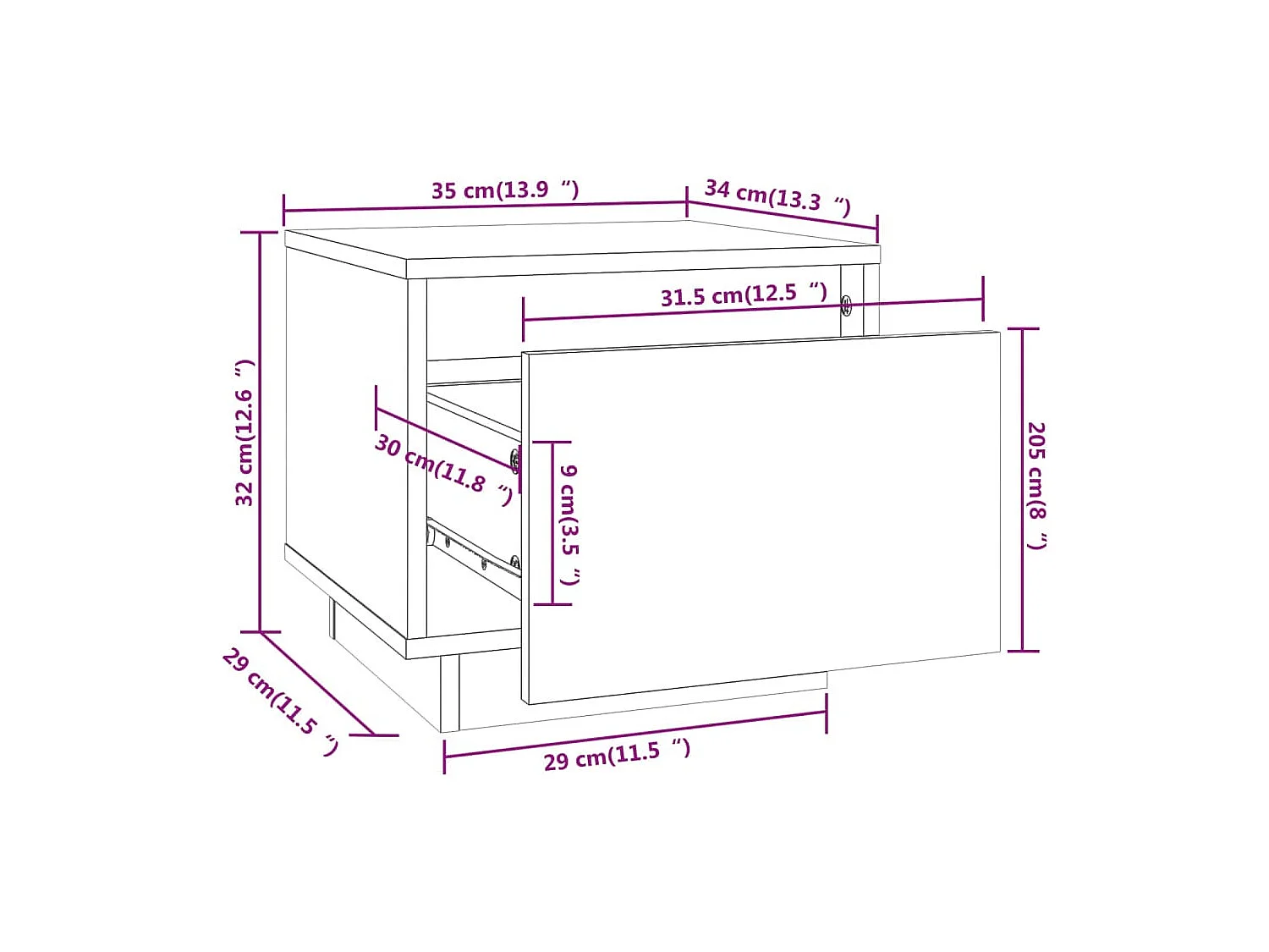 Vidgar  Mesita de noche madera maciza de pino 35x34x32 cm
