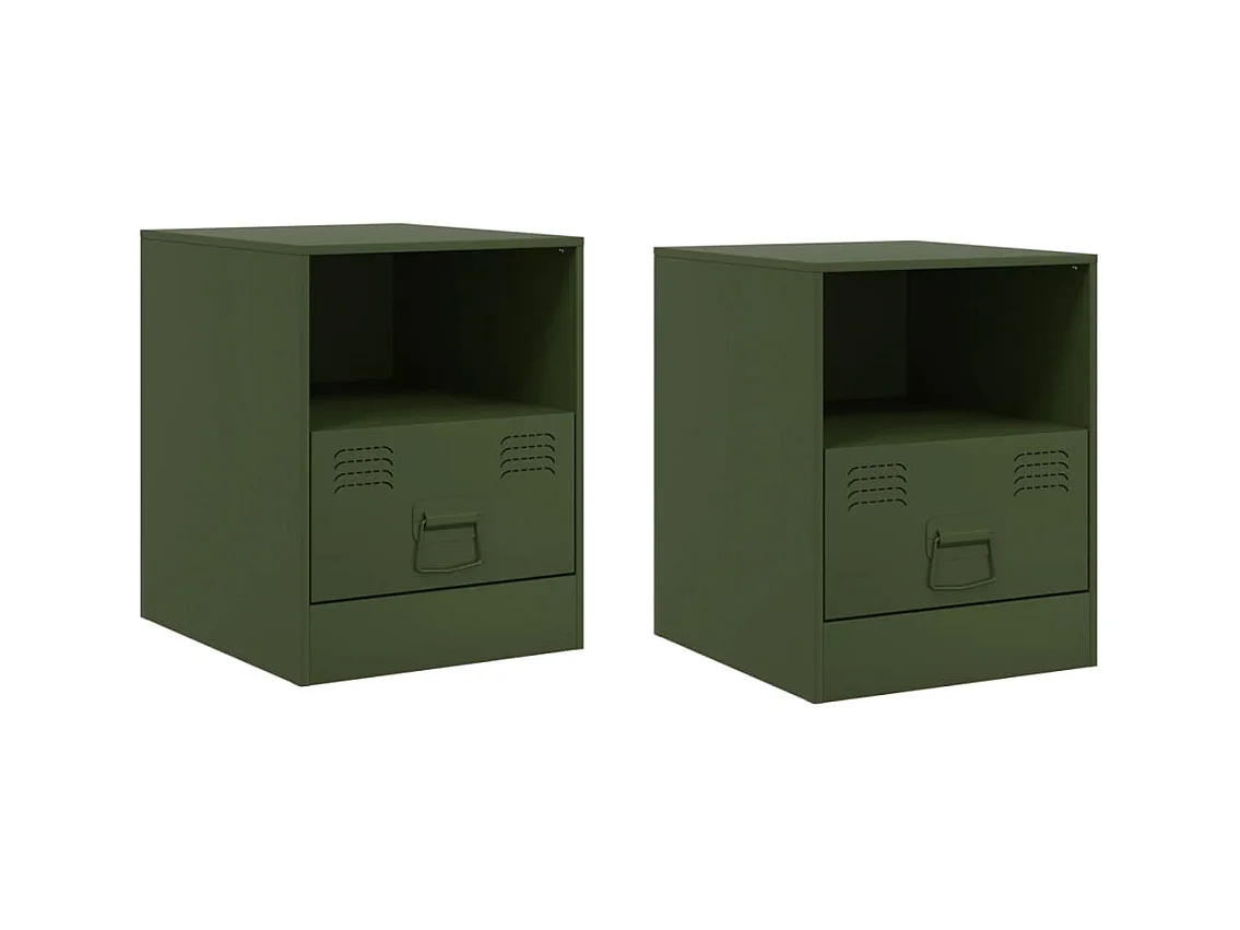 Elthor  Tables de chevet 2 pcs vert olive 34,5x39x44 cm acier