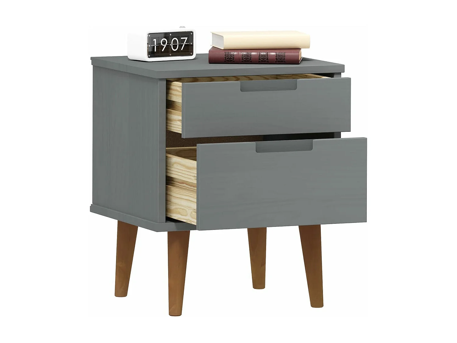 Qilrim  Comodino MOLDE Grigio 40x35x48 cm in Legno Massello di Pino