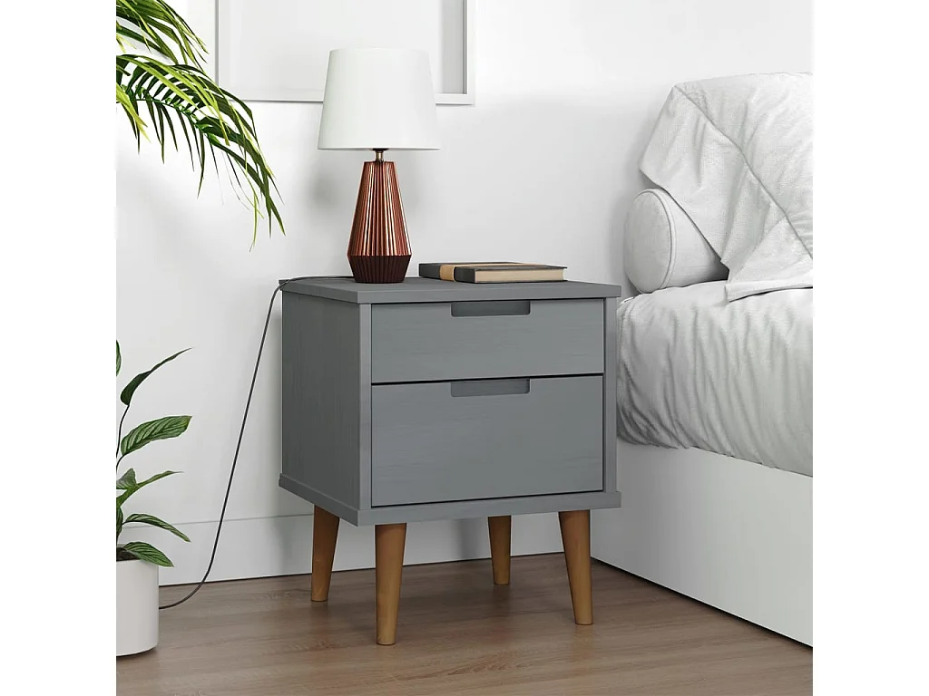 Qilrim  Nachttisch MOLDE Grau 40x35x48 cm Massivholz Kiefer