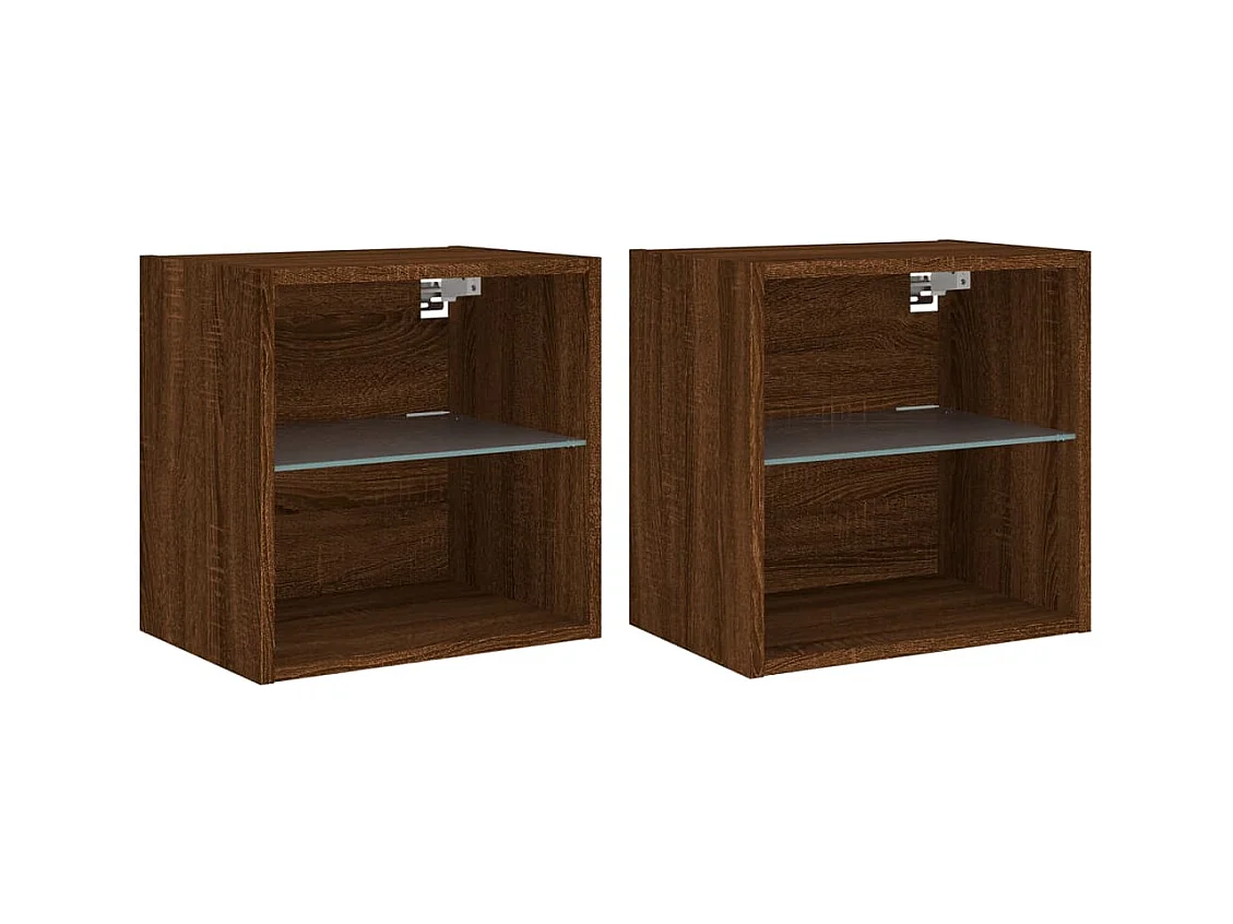 Hans  Tables de chevet murales avec lumières LED 2 pcs chêne marron