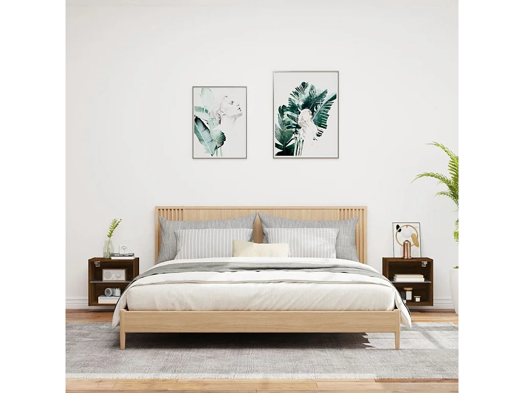 Hans  Tables de chevet murales avec lumières LED 2 pcs chêne marron