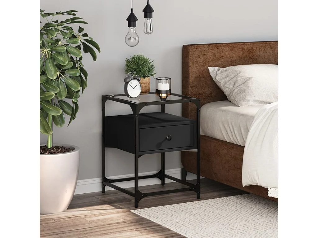 Kirsi  Table de chevet noir 40x40x55 cm bois d'ingénierie