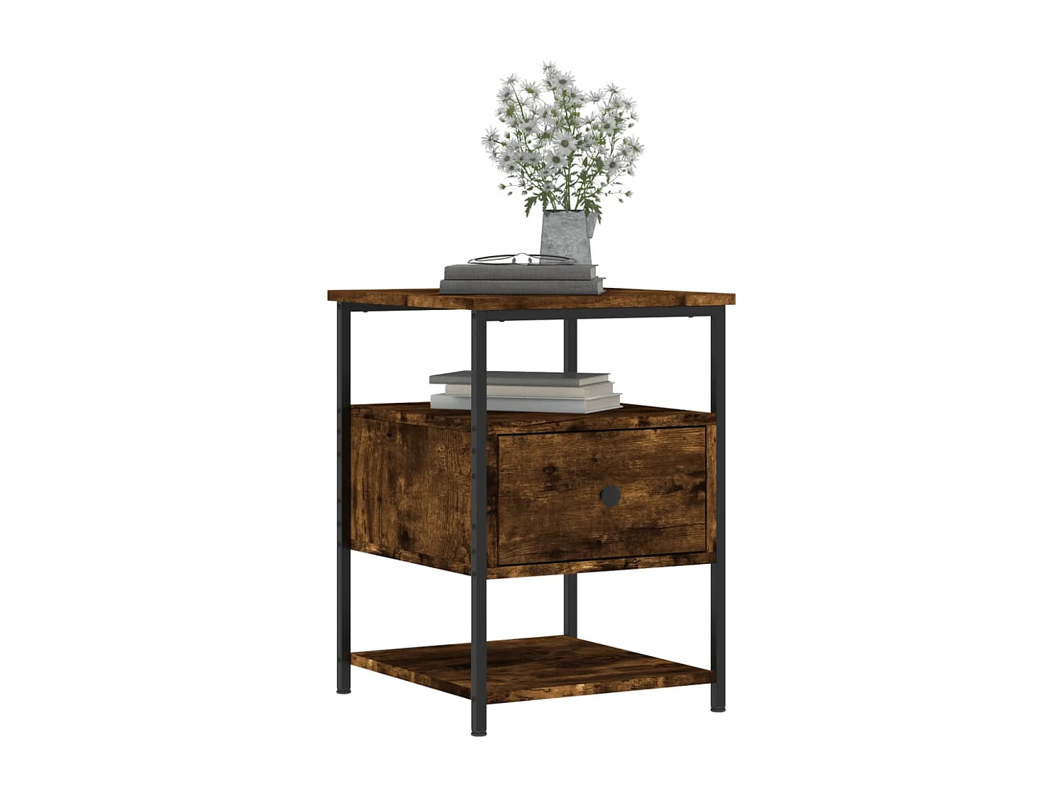 Lysli  Table de chevet chêne fumé 40x42x56 cm bois d'ingénierie