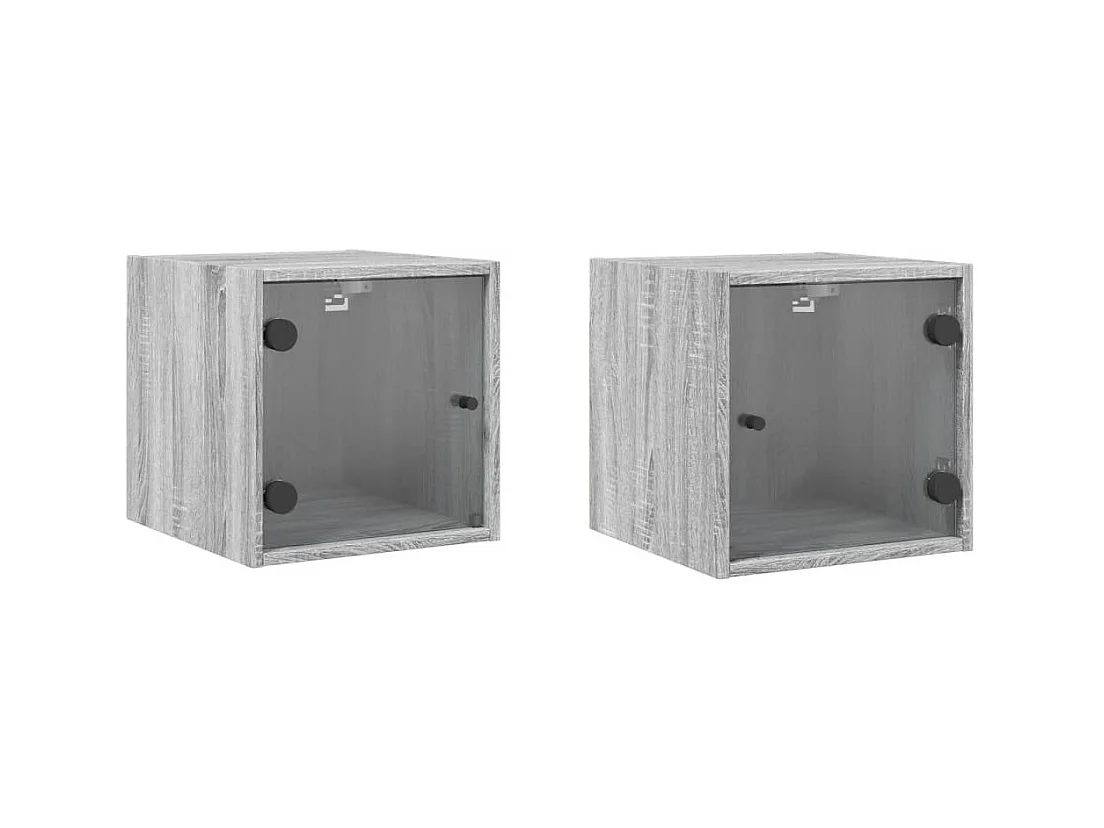 Nihat  Tables de chevet et portes vitrées 2pcs sonoma gris 35x37x35cm