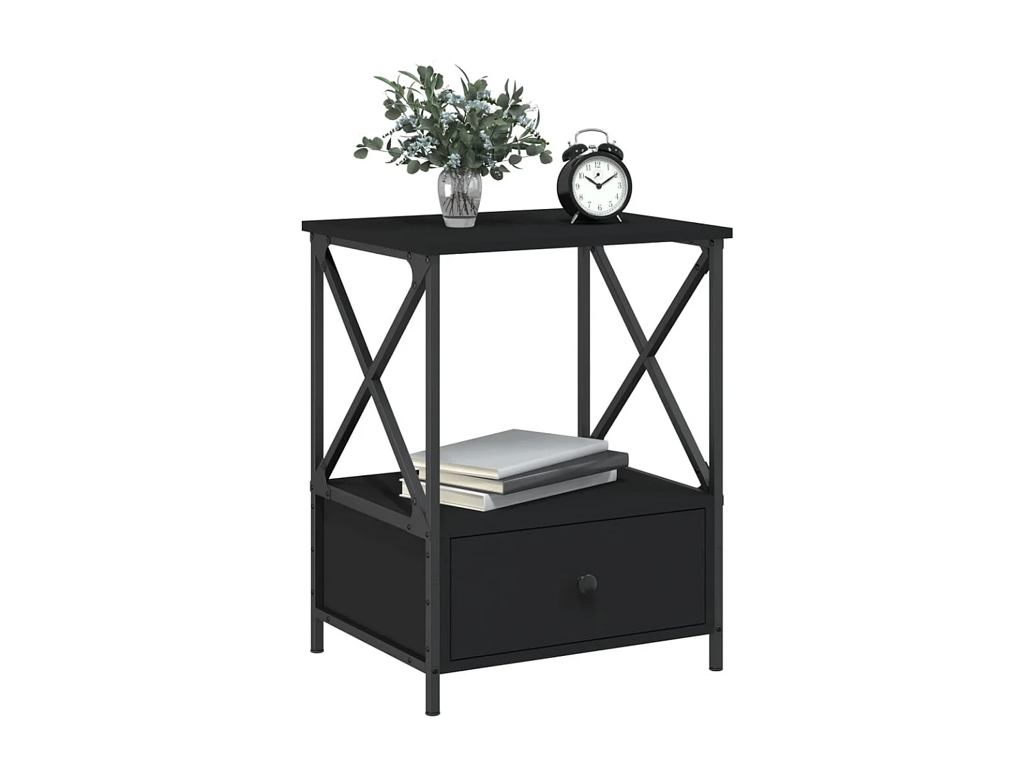 Hilda  Nachtkastjes 2 st 50x41x65 cm bewerkt hout zwart