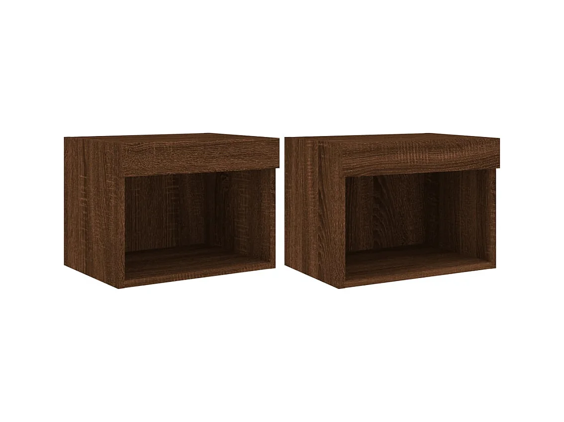 Mano  Tables de chevet murales avec lumières LED 2 pcs chêne marron