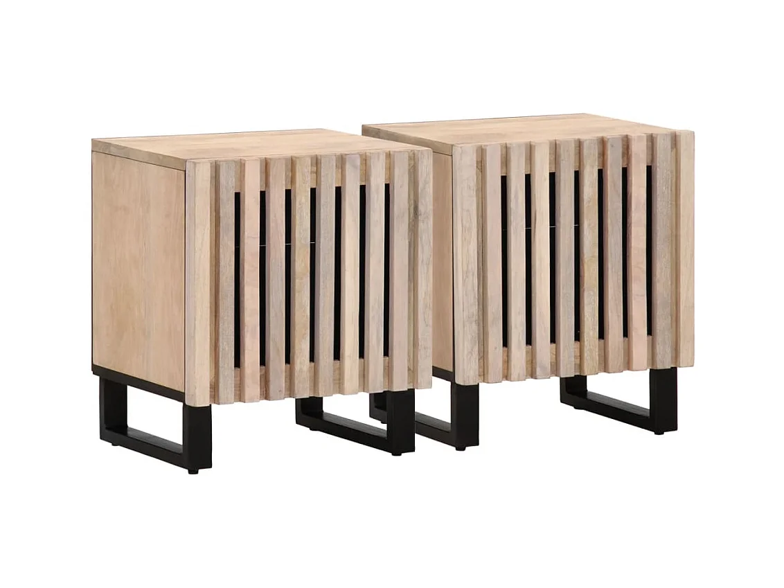 Bryral  Mesitas de noche 2 uds madera de mango blanqueado 40x34x46 cm