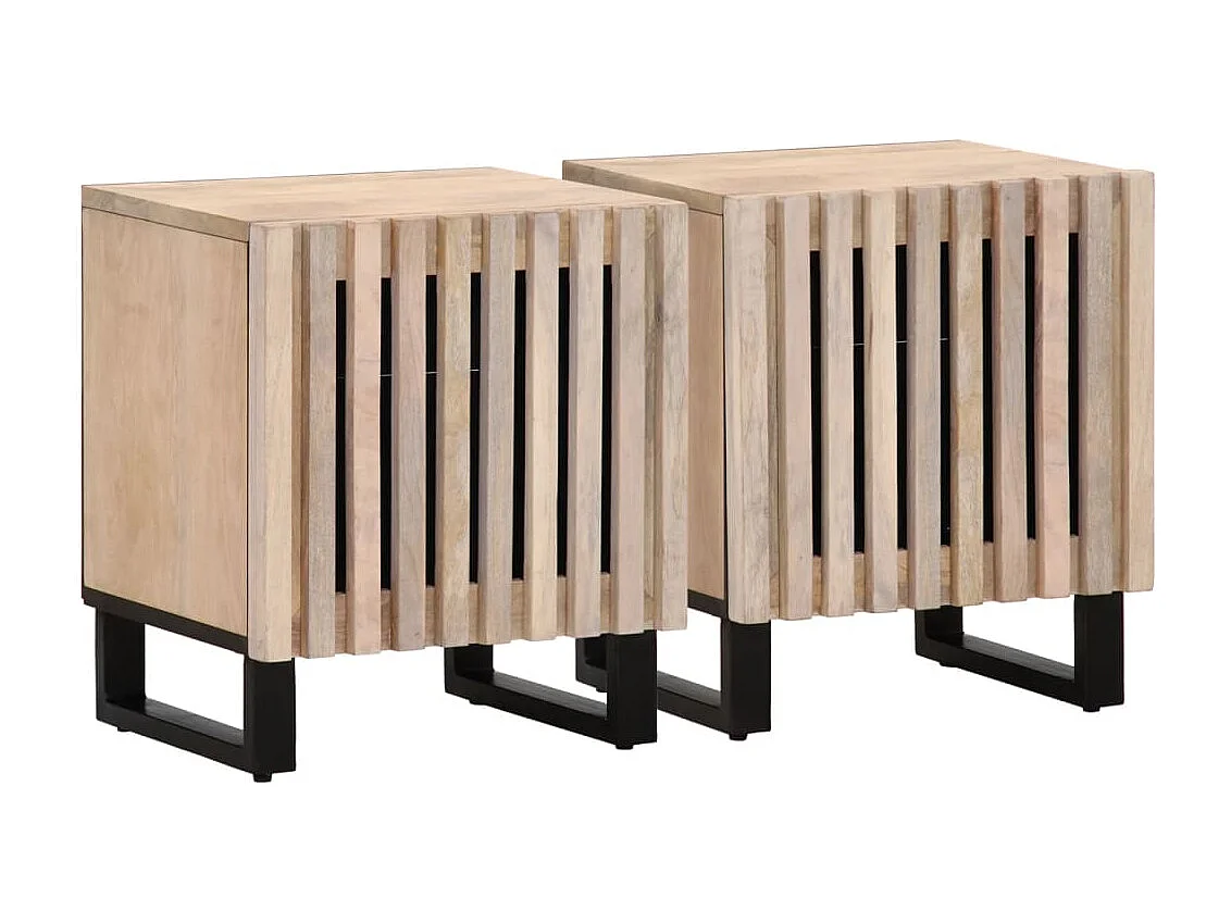 Bryral  Tables de chevet 2 pcs 40x34x46 cm bois manguier massif blanc