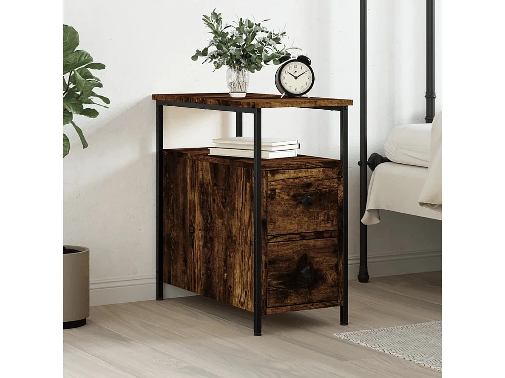 Chase City  Table de chevet chêne fumé 30x60x60 cm bois d'ingénierie