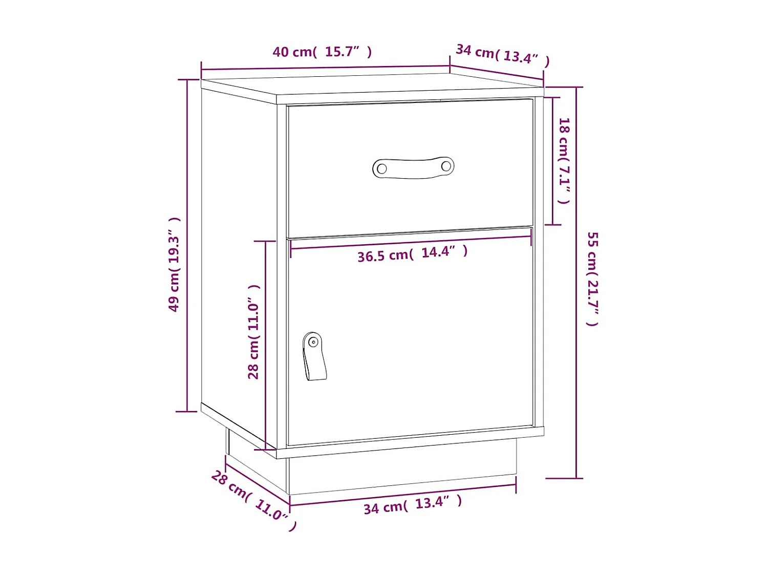 Yaldir  Table de chevet Blanc 40x34x55 cm Bois de pin solide