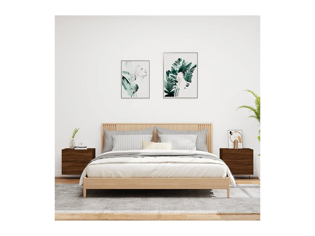 Rhylan  Tables de chevet murales avec lumières LED 2 pcs chêne marron