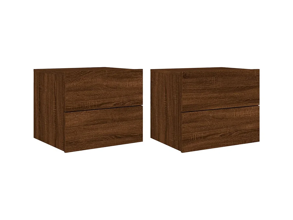 Rhylan  Tables de chevet murales avec lumières LED 2 pcs chêne marron