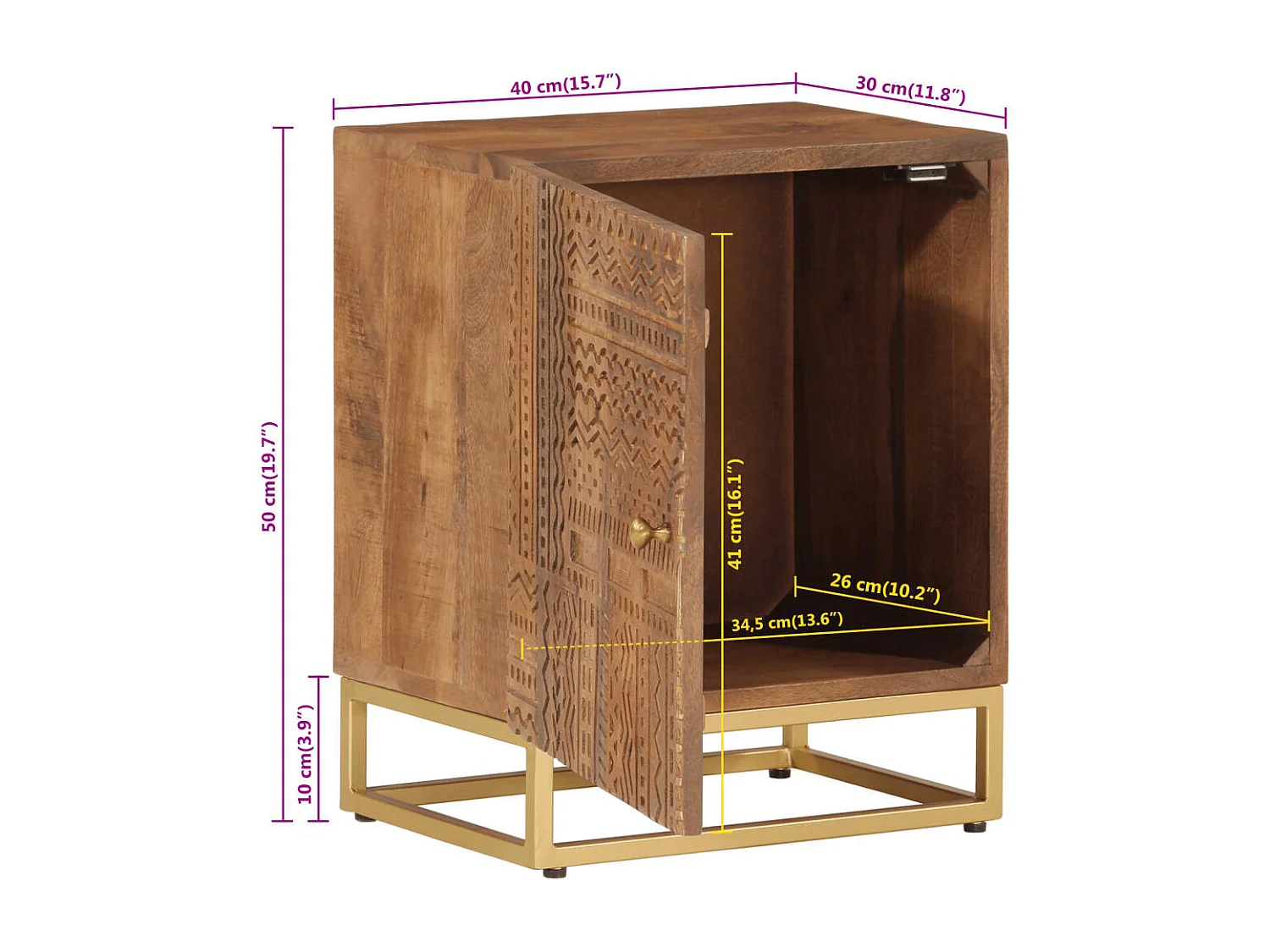 Garden Furniture -  Table de chevet 40x30x50 cm bois massif manguier et fer