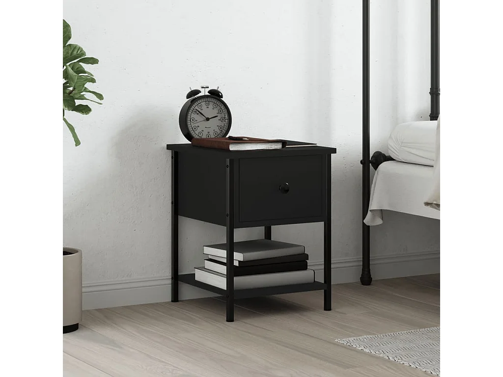 Buffalo  Comodino Nero 34x35,5x45 cm in Legno Multistrato