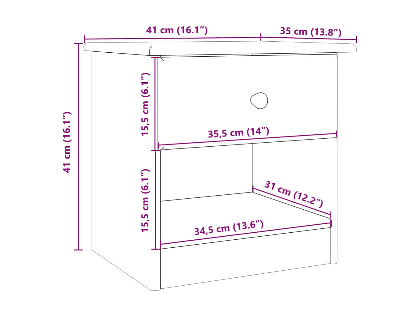 Giulia  Table de chevet ALTA 41x35x41 cm bois de pin massif