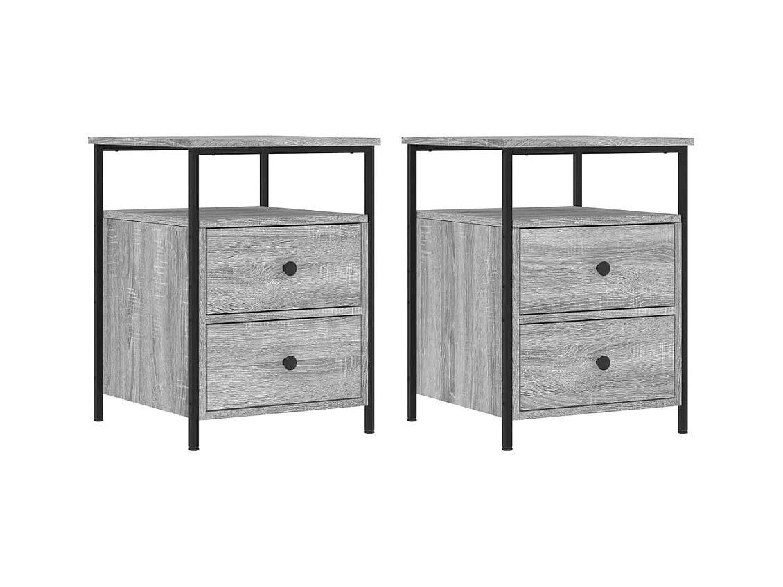 Janora  Nachtkastjes 2 st 44x45x60 cm bewerkt hout grijs sonoma eiken