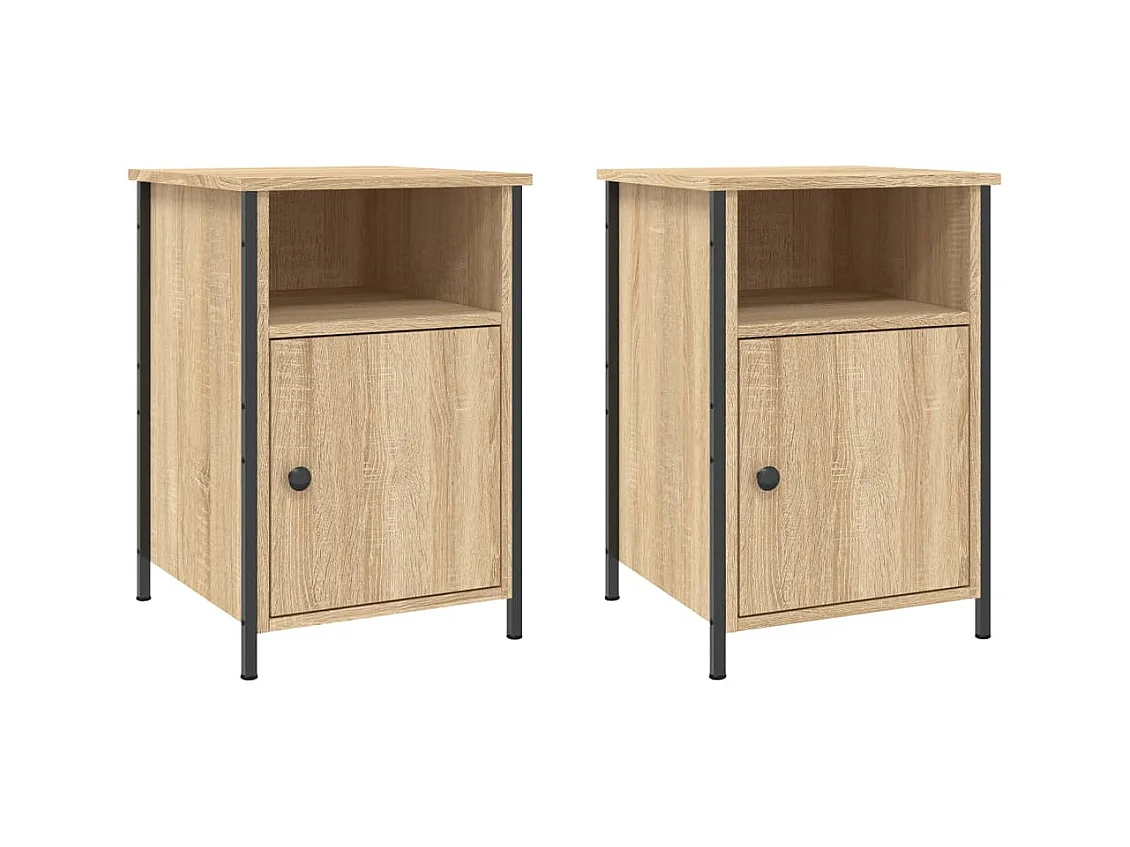 Lindra  Nachtkastjes 2 st 40x42x60 cm bewerkt hout sonoma eikenkleurig