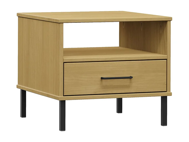 Jacques-Gilbert  Comodino con Gambe in Metallo Marrone Legno Massello Pino OSLO