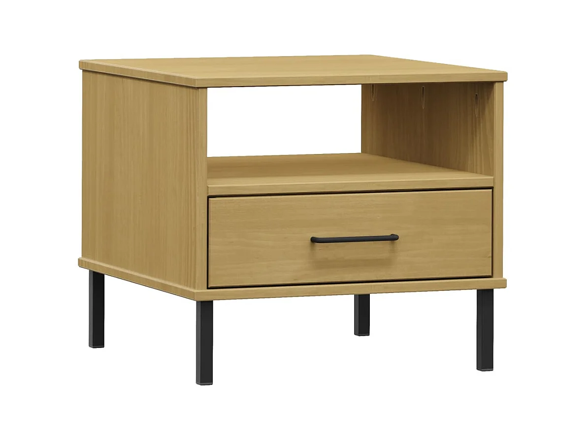 Jacques-Gilbert  Comodino con Gambe in Metallo Marrone Legno Massello Pino OSLO