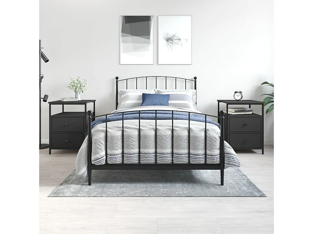 Janora  Nachtkastjes 2 st 44x45x60 cm bewerkt hout zwart