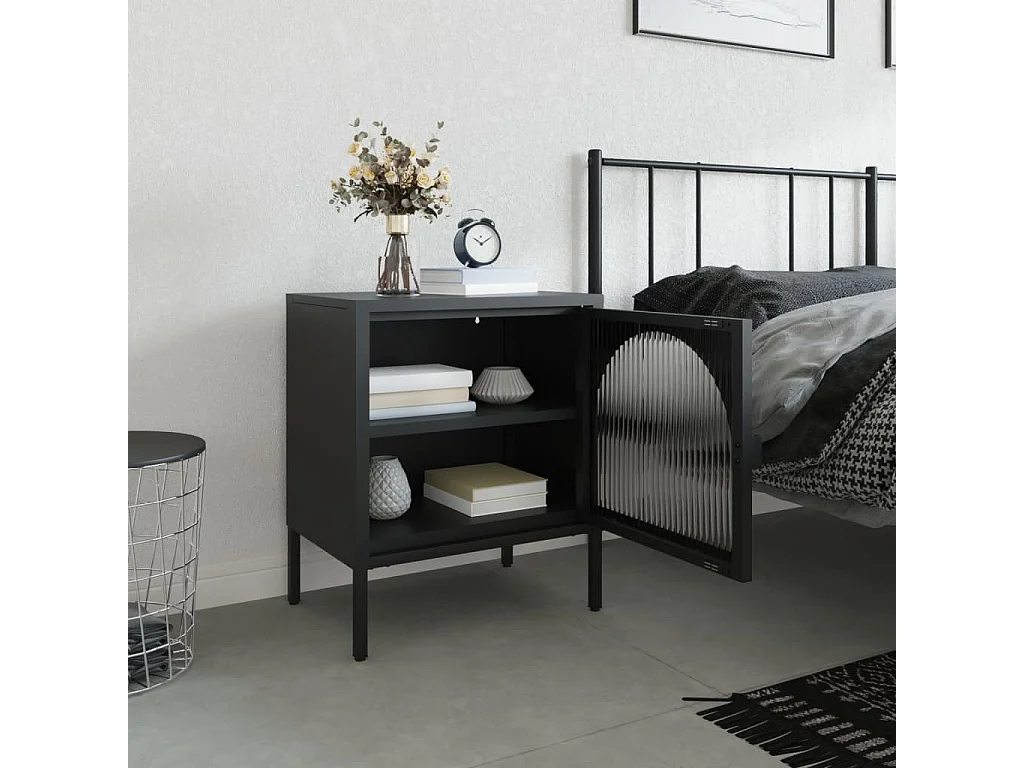 Nurdan  Nachttisch Schwarz 50x35x60 cm Glas und Stahl