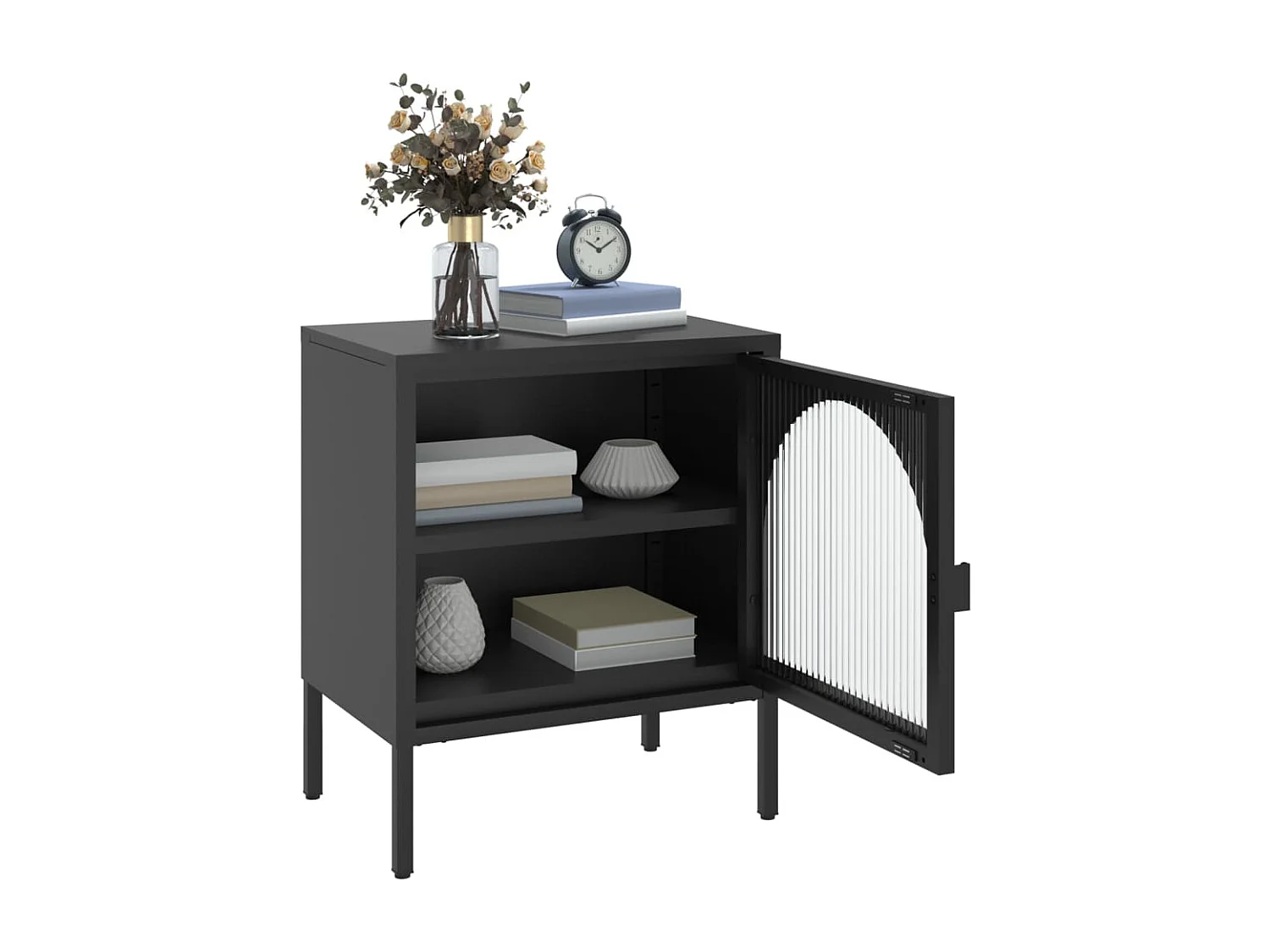 Nurdan  Nachttisch Schwarz 50x35x60 cm Glas und Stahl