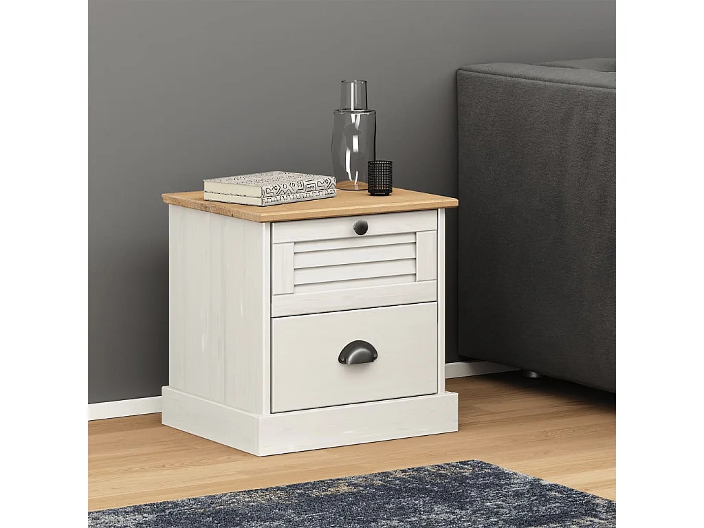 Bryndi  Comodino VIGO Bianco 42x35x42 cm in Legno Massello di Pino