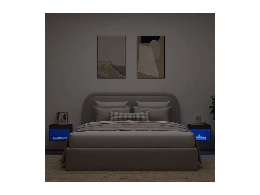 Prolenta Premium -  Mesitas de noche de pared con luces LED 2 unidades negro