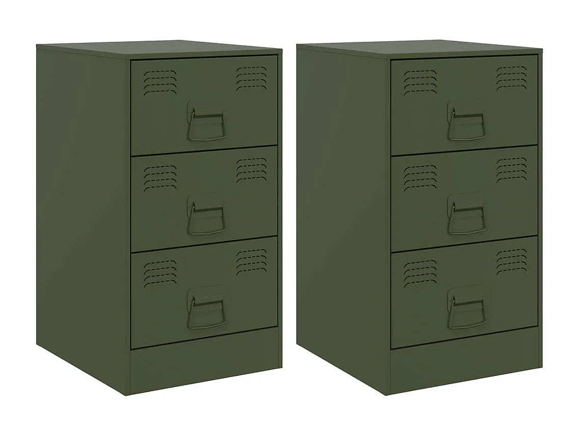 Hereford  Nachtkastjes 2 st 34,5x39x62 cm staal olijfgroen