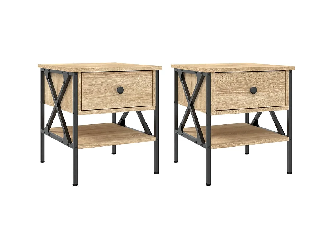 Wit  Nachtkastjes 2 st 40x42x45 cm bewerkt hout sonoma eikenkleurig