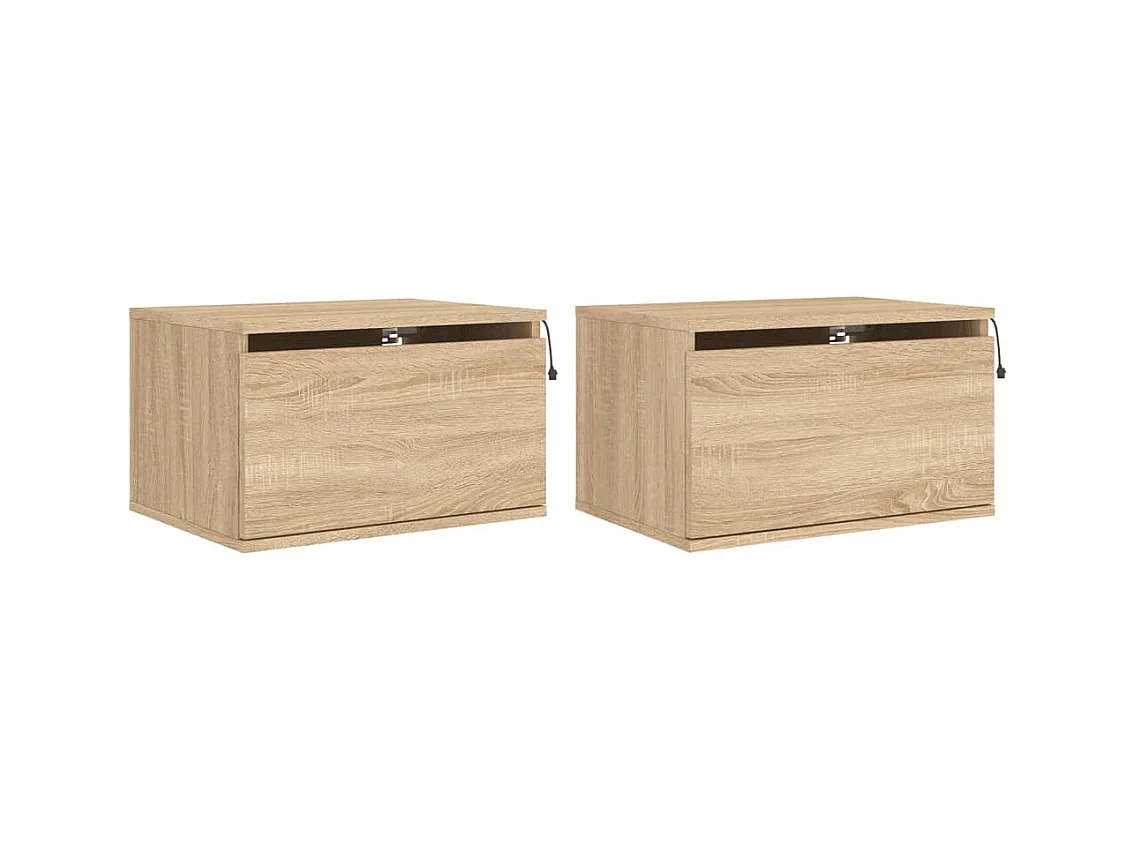 Vibeke  Tables de chevet murales avec lumières LED 2 pcs chêne sonoma