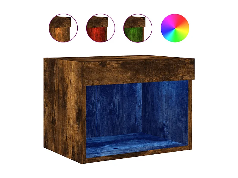 Prolenta Premium -  Table de chevet murale avec lumières LED chêne fumé