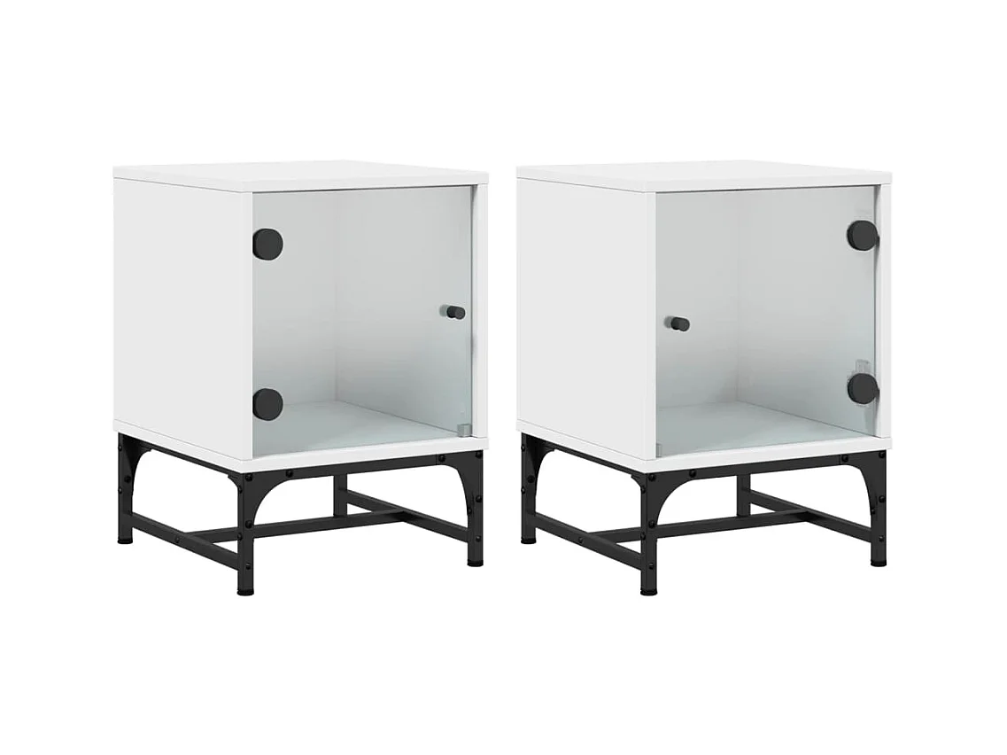 Brussels  Tables de chevet avec portes en verre 2 pcs blanc 35x37x50 cm