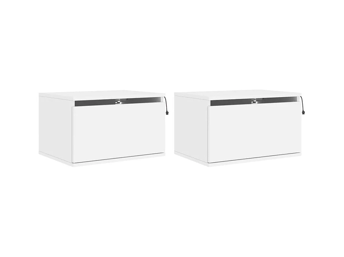 Vibeke  Tables de chevet murales avec lumières LED 2 pcs blanc