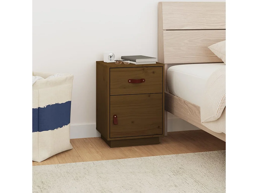 Yaldir  Table de chevet Marron miel 40x34x55 cm Bois de pin solide