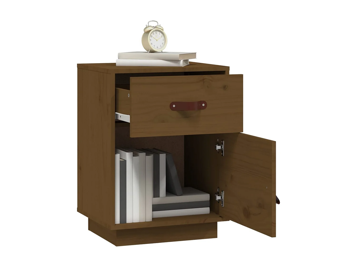 Yaldir  Mesita de noche madera maciza de pino marrón miel 40x34x55 cm