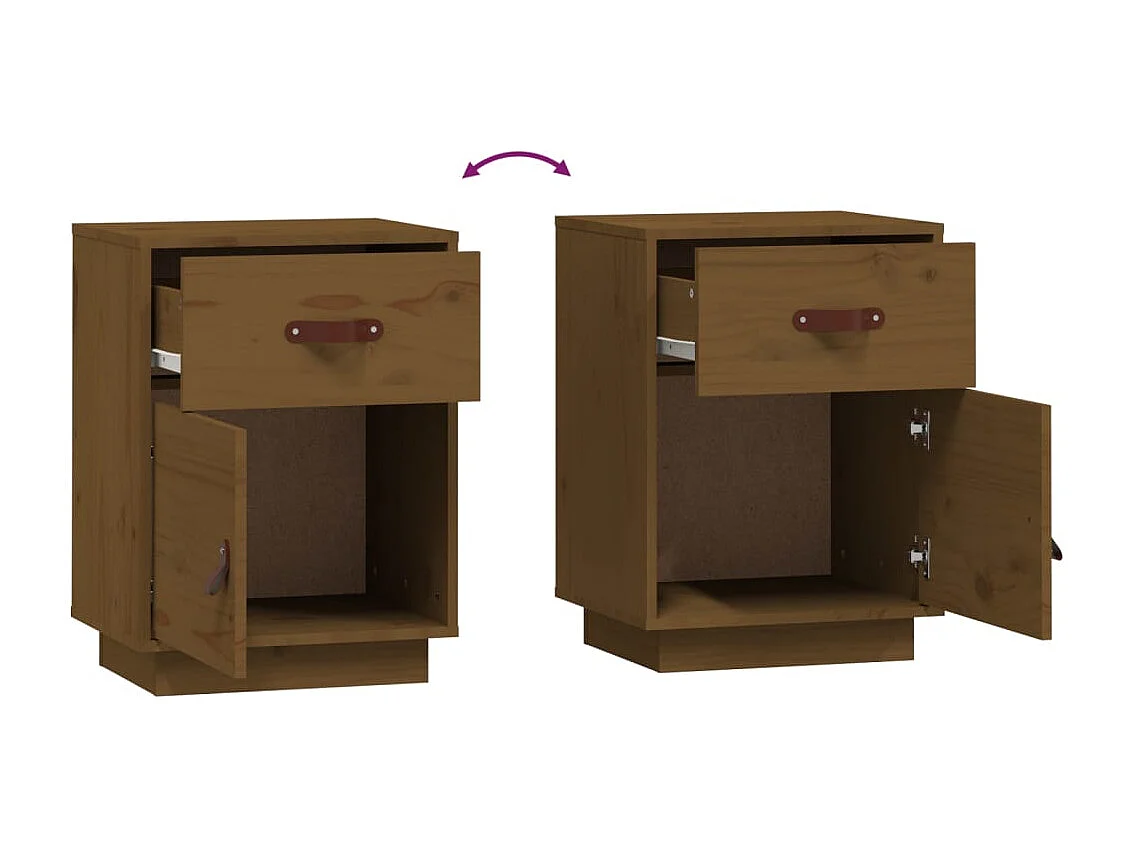 Yaldir  Mesita de noche madera maciza de pino marrón miel 40x34x55 cm