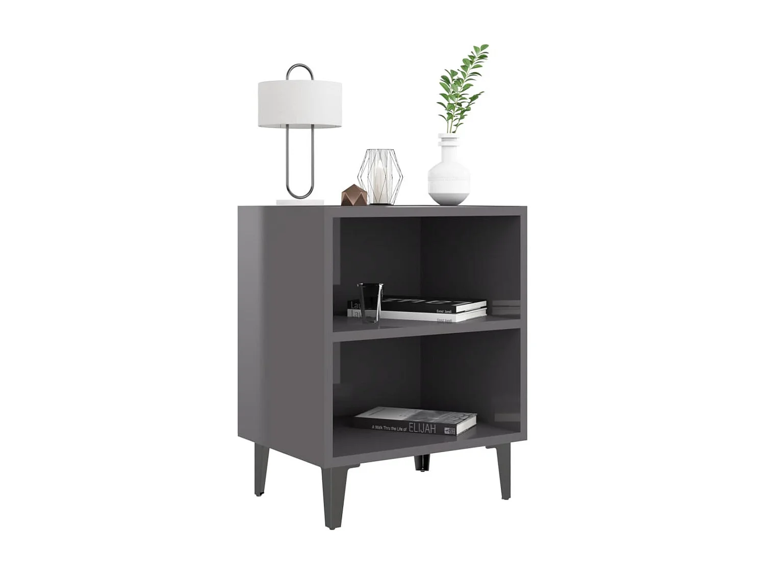 Silo  Comodino con Gambe in Metallo Grigio Lucido 40x30x50 cm