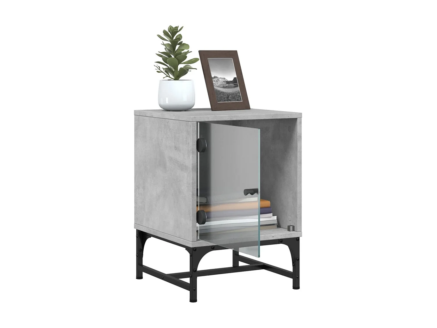 Brussels  Tables de chevet et portes vitrées 2 pcs gris béton 35x37x50 cm