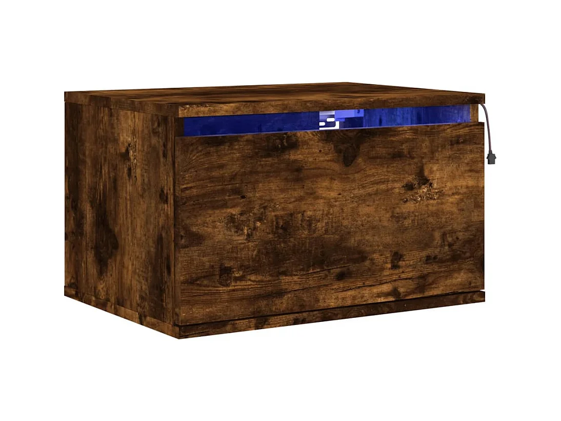 Prolenta Premium -  Table de chevet murale avec lumières LED chêne fumé