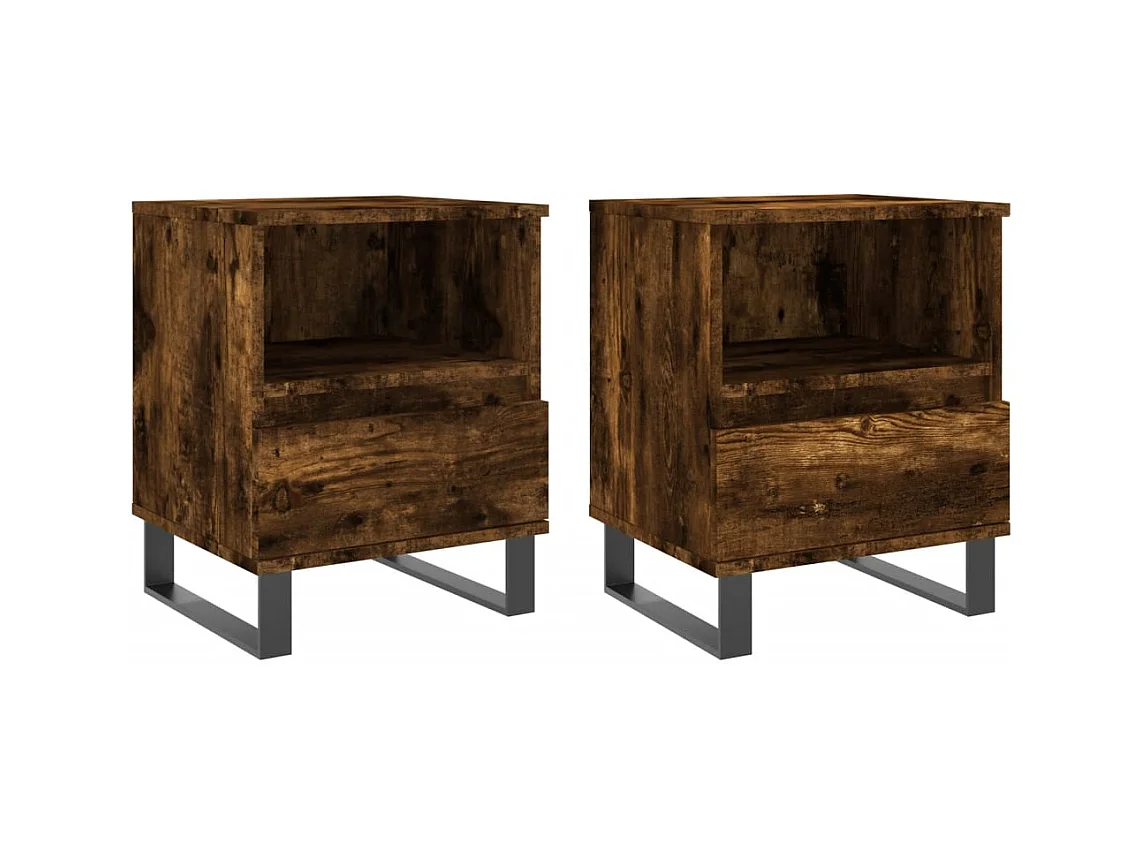 Pau  Nachtkastjes 2 st 40x35x50 cm bewerkt hout gerookt eikenkleurig