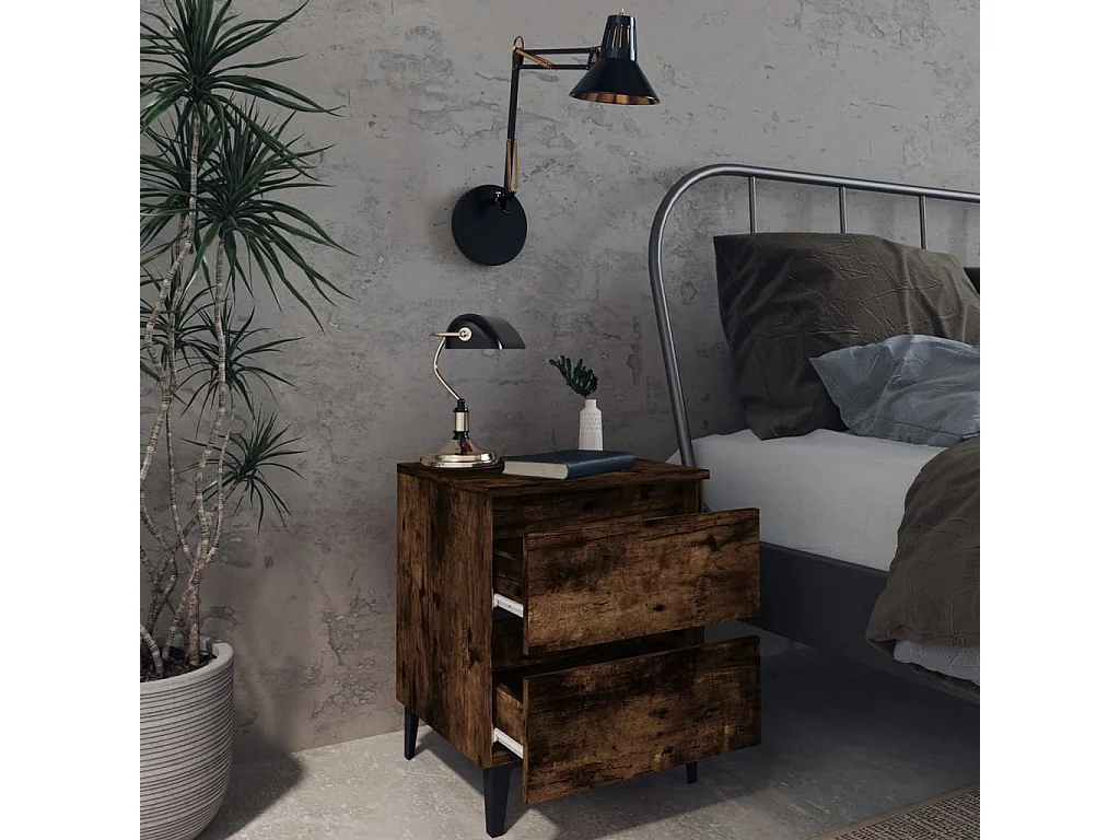 Orvieto  Table de chevet avec pieds en métal Chêne fumé 40x35x50 cm