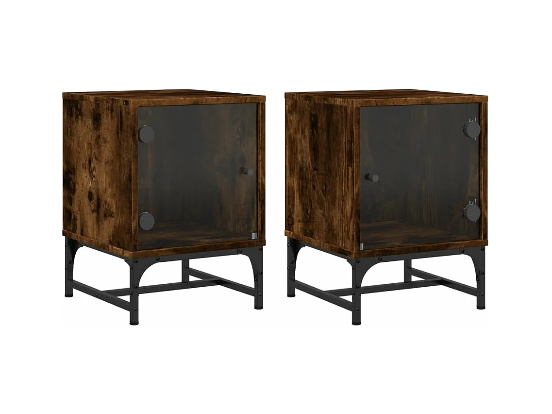 Brussels  Tables de chevet et portes vitrées 2 pcs chêne fumé 35x37x50 cm
