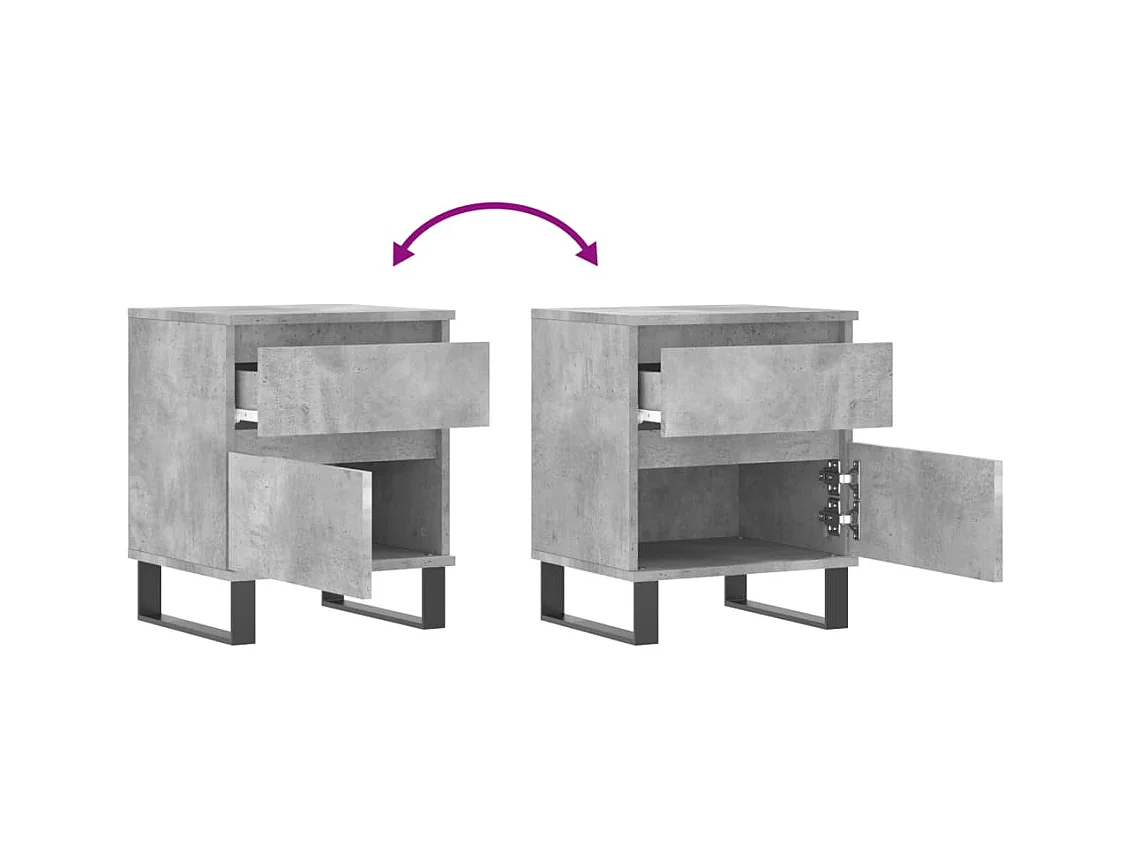 Rinald  Mesitas noche 2 uds madera ingeniería gris hormigón 40x35x50 cm